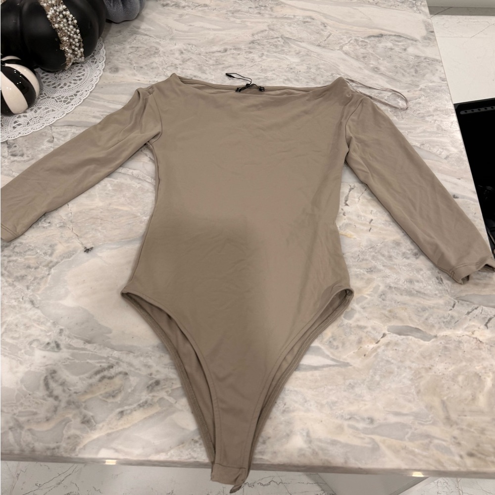 Zara Beige Long Sleeve Bodysuit